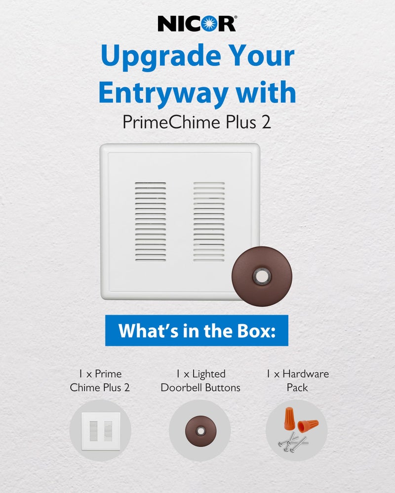 Nicor PrimeChime Plus 2 Electric Doorbell Kit - Doorbells for Home - Includes Selectable Ring Chimes - Stucco Button, Architectural Bronze - NICOR Lighting - Image 2
